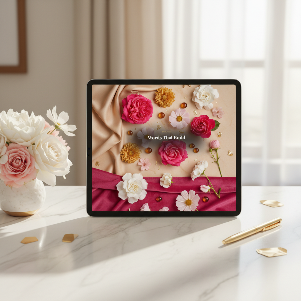 29. Words That Build — Tablet Desk Mockup