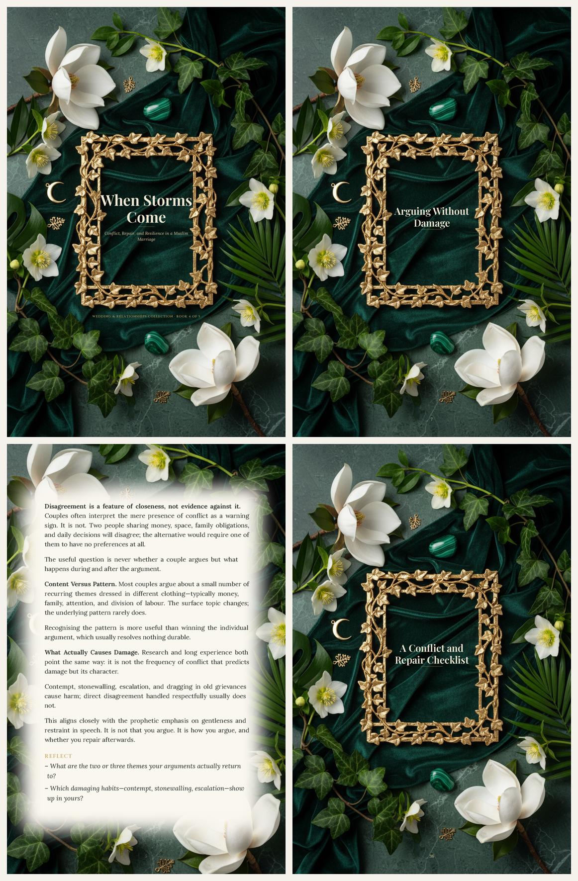 When Storms Come — look inside preview showing cover, chapter divider, reflection page and checklist