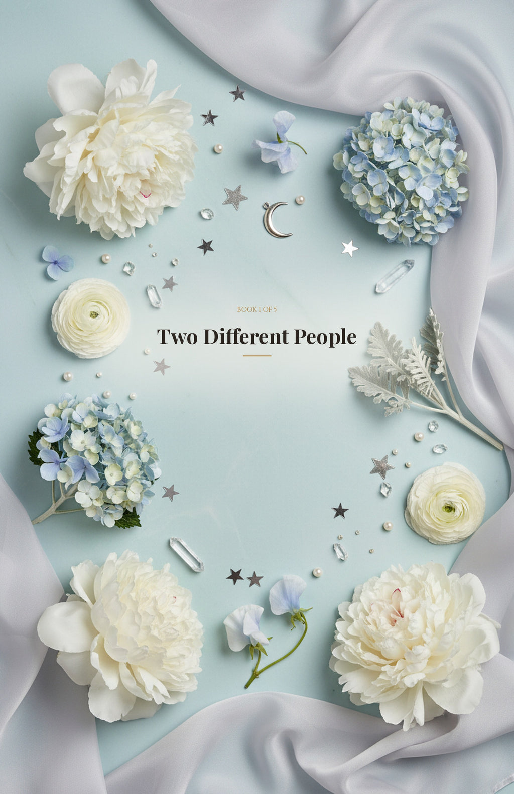 Two Different People ebook cover — blue diagonal floral design
