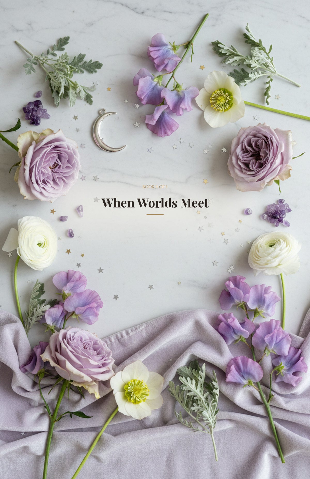 When Worlds Meet ebook cover — silver amethyst floral design