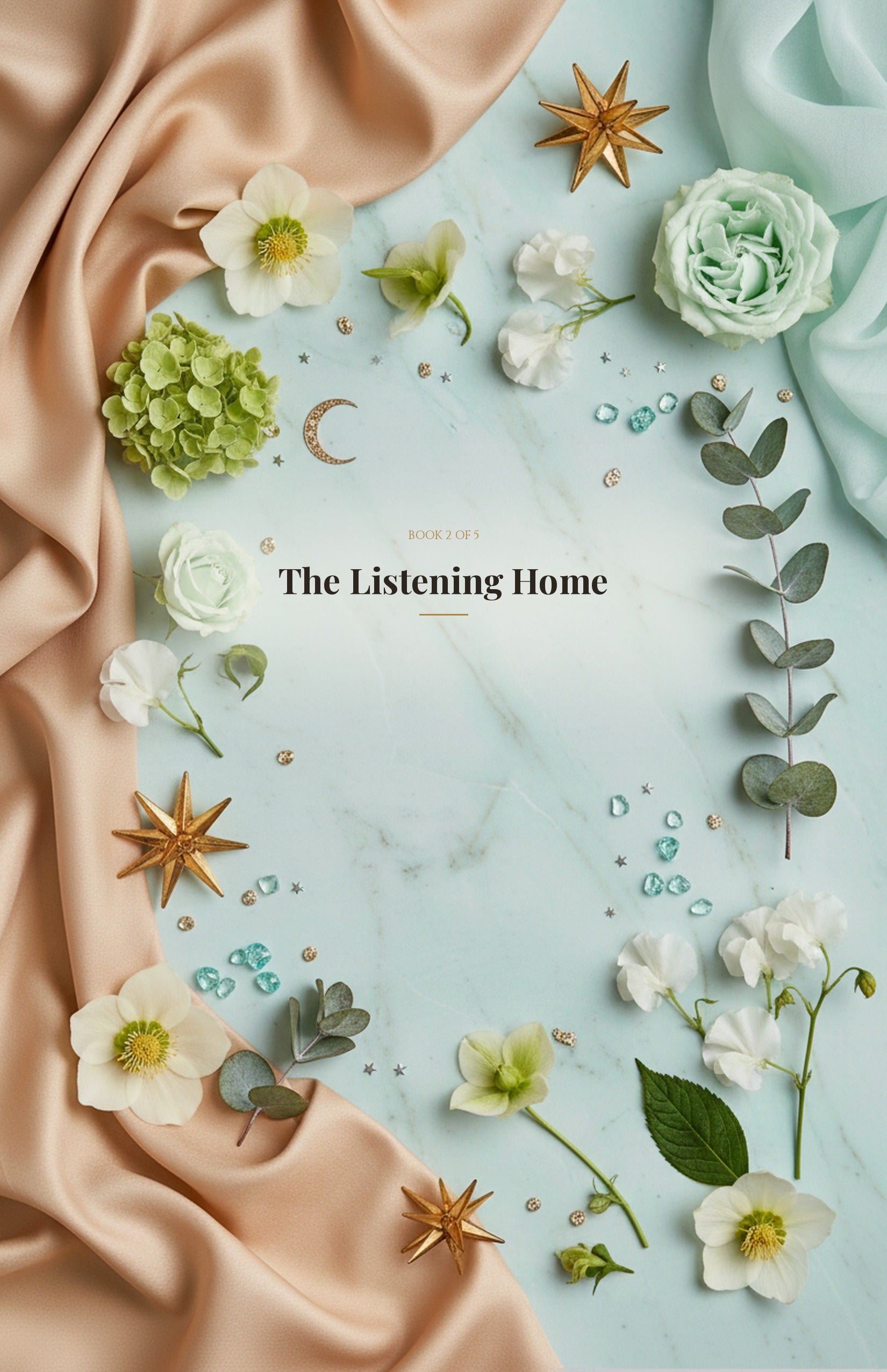 The Listening Home ebook cover — silver mint floral design