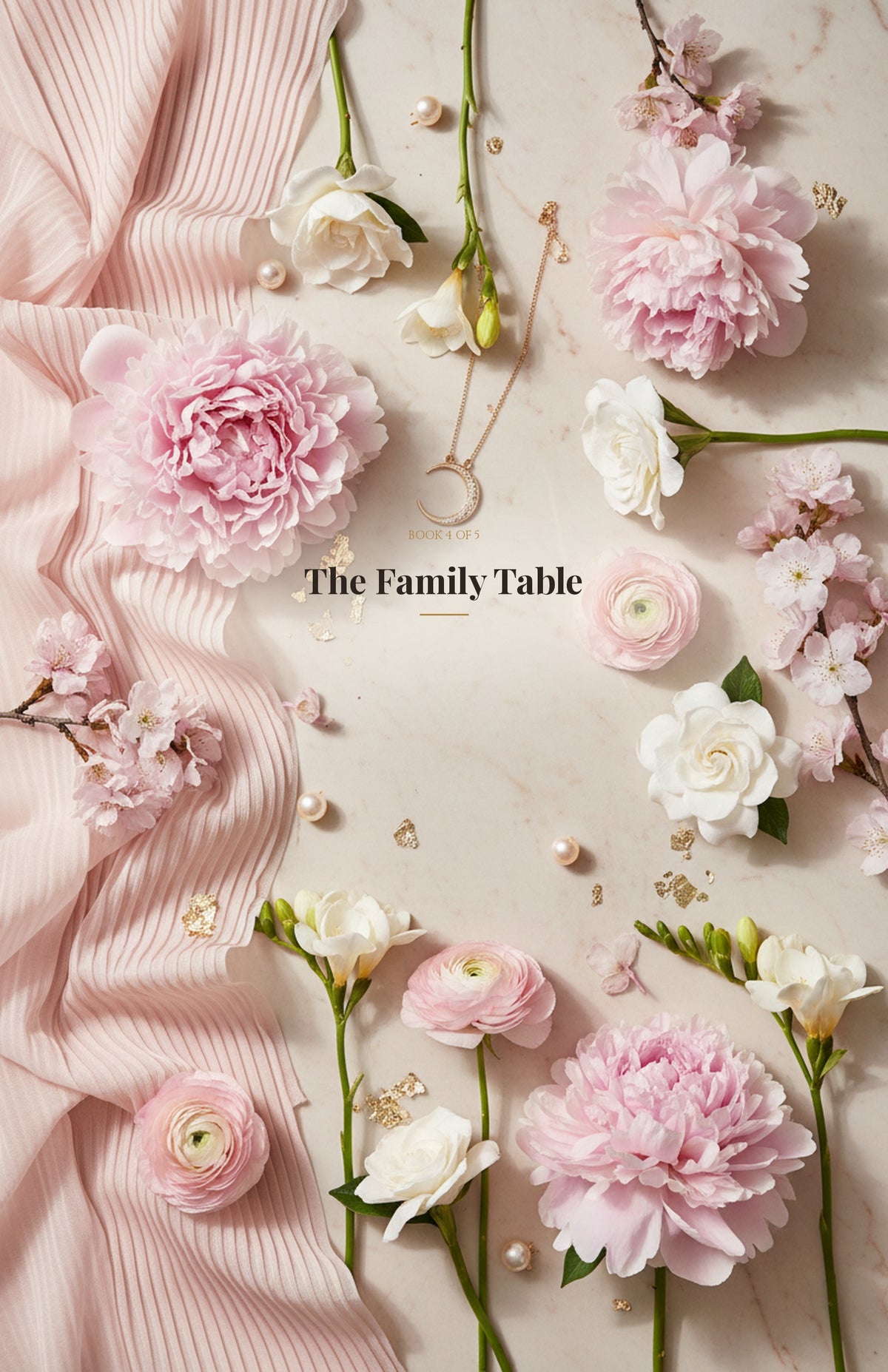 The Family Table ebook cover — champagne gold floral design