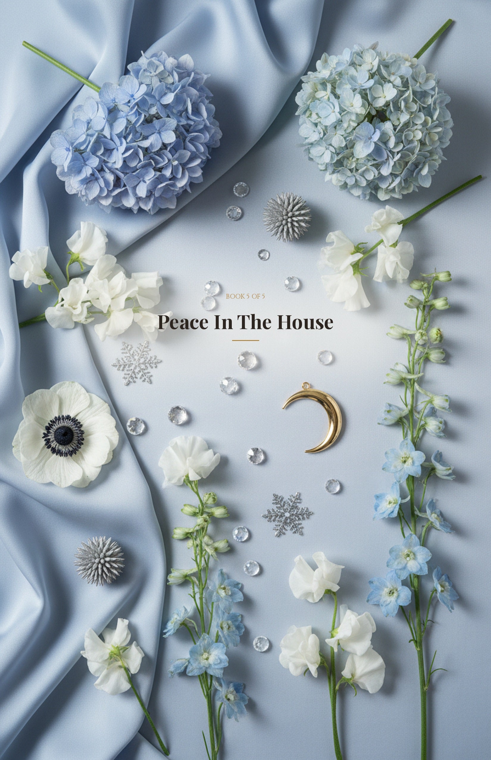 Peace In The House ebook cover — silver powder blue floral design