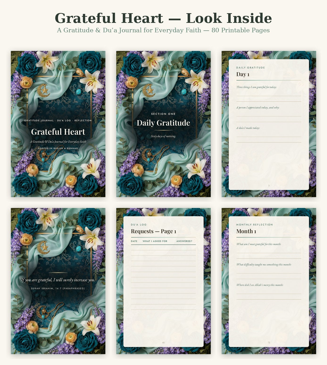 Grateful Heart — Gratitude & Du'a Journal | 81-Page Printable PDF - AakhiraHub